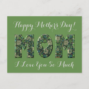 Happy Mother's Day Mum I Love You Floral Green Postcard