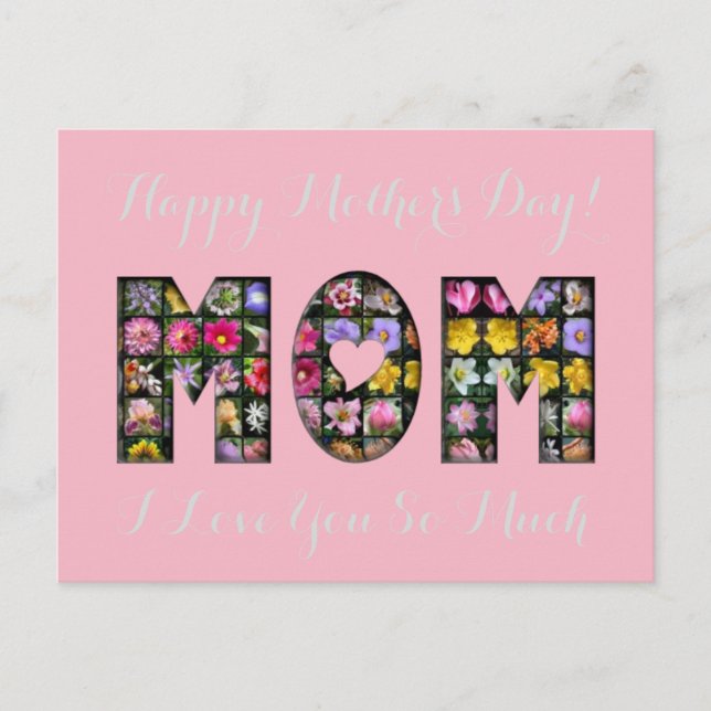 Happy Mother's Day Mum I Love You Floral Pink Postcard (Front)