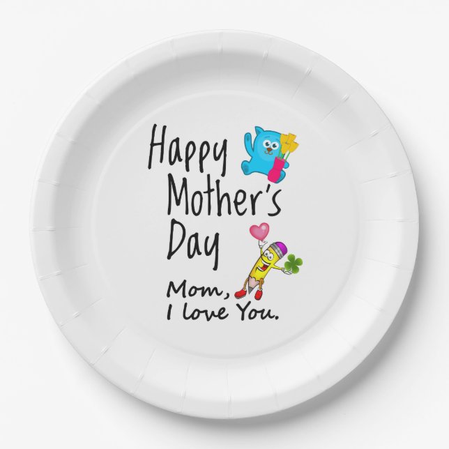 Happy Mothers Day. Mum I love you. Paper Plate (Front)