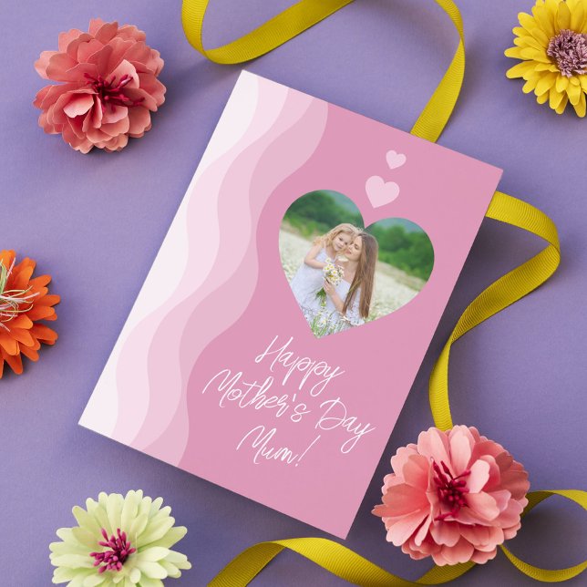 Happy Mother's Day MUM Modern Pink Heart Photo Holiday Card (Creator Uploaded)