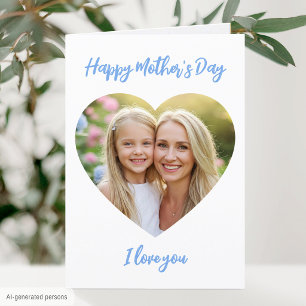 Happy Mother's Day Mum Photo Cute Heart Blue Card
