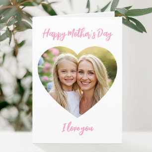 Happy Mother's Day Mum Photo Cute Heart Pink Card