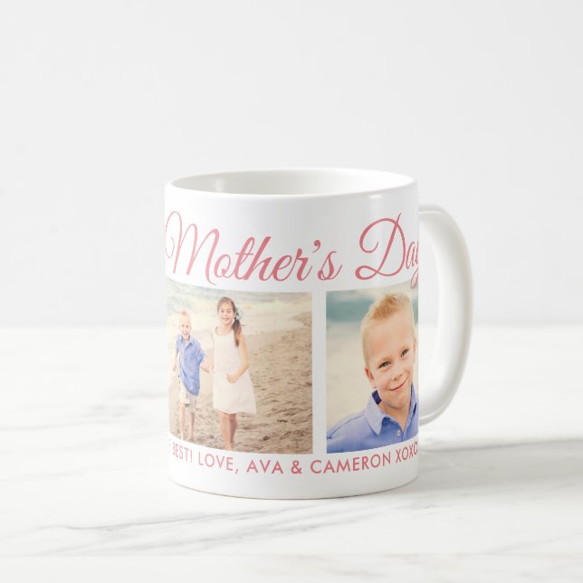 Happy Mother's Day Mum Pink Script Photo Keepsake Coffee Mug (Front Right)