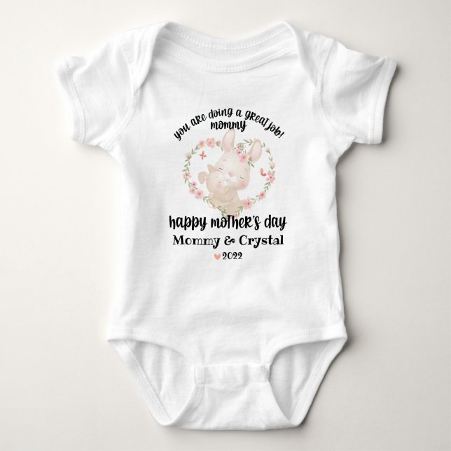 Happy Mother's Day Outfit with Cute Bunnies Baby Bodysuit (Front)