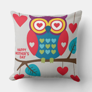 Happy Mother's Day: Owl with Heart Eyes Cushion