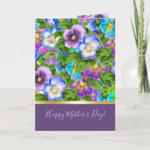 Happy Mother's Day Pansy Violet Flowers Watercolor Holiday Card