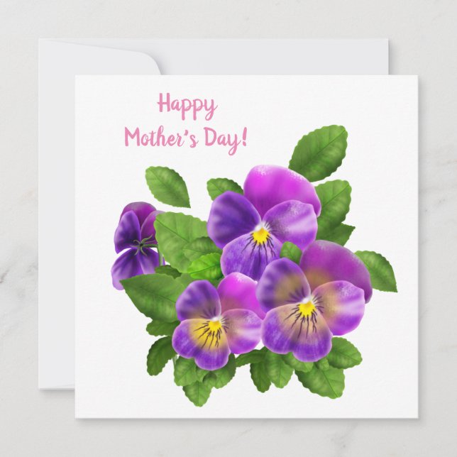 Happy Mother's Day Pansy Violet Flowers Watercolor Holiday Card (Front)