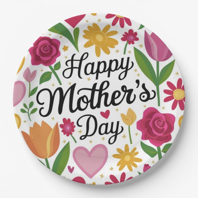 Happy Mothers Day Paper Plate (Front)