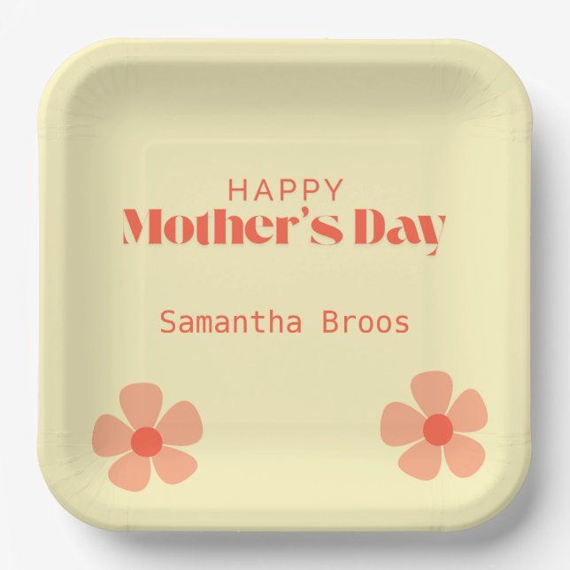 Happy Mother's day peach flowers pink Paper Plate (Front)