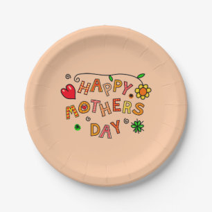 Happy Mother's Day Peach Paper Plate
