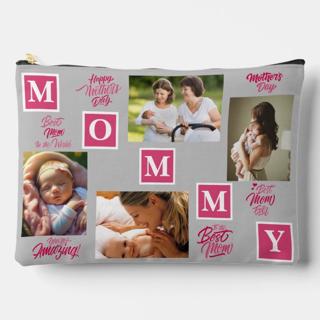 Happy Mother's Day Personalise Photo Collage Text. Accessory Pouch (Front)