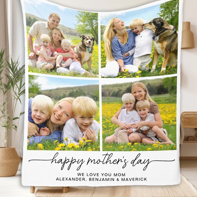 Happy Mothers Day Personalised 4 Photo Collage Mum Fleece Blanket (Creator Uploaded)