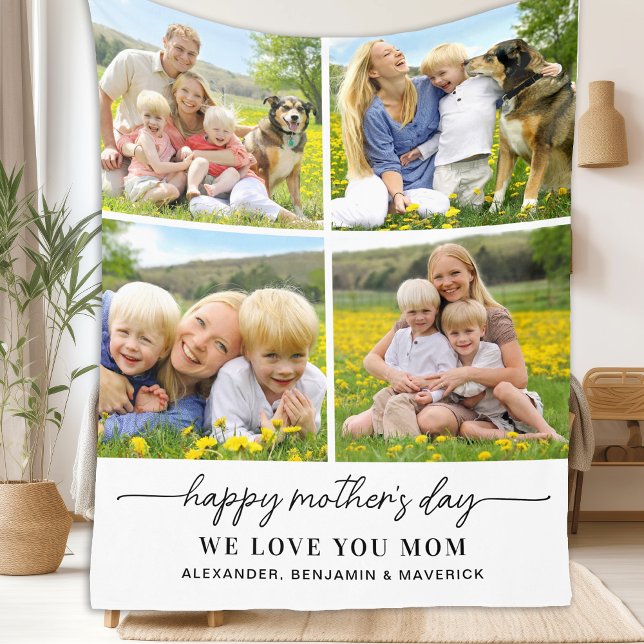 Happy Mothers Day Personalised Mum 4 Photo Collage Fleece Blanket (Creator Uploaded)