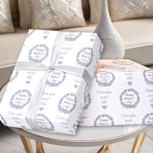 Happy Mother's Day Personalised Text Name Floral Wrapping Paper