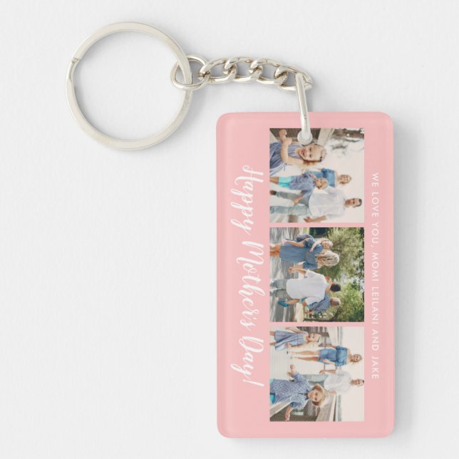 Happy Mother's Day Photo Collage Custom Blush Pink Key Ring (Front)