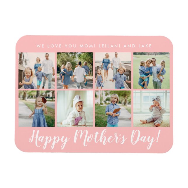 Happy Mother's Day Photo Collage Custom Blush Pink Magnet (Horizontal)