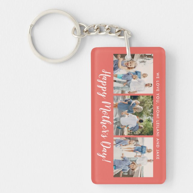 Happy Mother's Day Photo Collage Custom Coral Key Ring (Front)