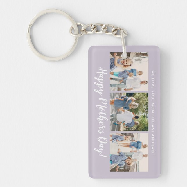 Happy Mother's Day Photo Collage Custom Lavender Key Ring (Front)