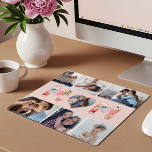 Happy Mother's Day Photo Collage & Floral Pattern Mouse Pad