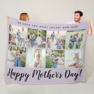 Happy Mother's Day Photo Collage Message Purple Fleece Blanket