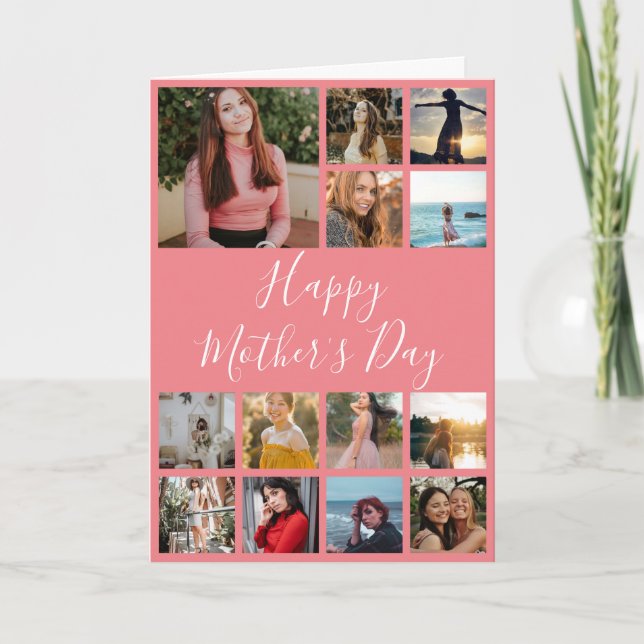 Happy Mother's Day Photo Collage Pink and White Card (Front)