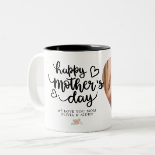 Happy Mother's Day Photo Custom Text Floral Two-Tone Coffee Mug