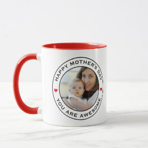 Happy Mothers Day Photo Heart Red White Black Text Mug