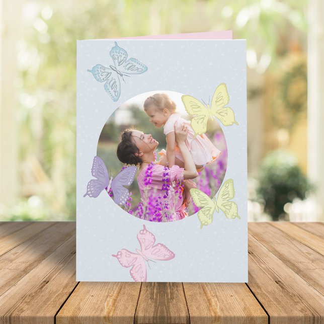 Happy Mother's Day Photo Pastel Cute Butterflies  Card (Creator Uploaded)