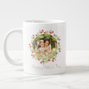 Happy Mother's Day Photo Watercolor Rose Floral Large Coffee Mug