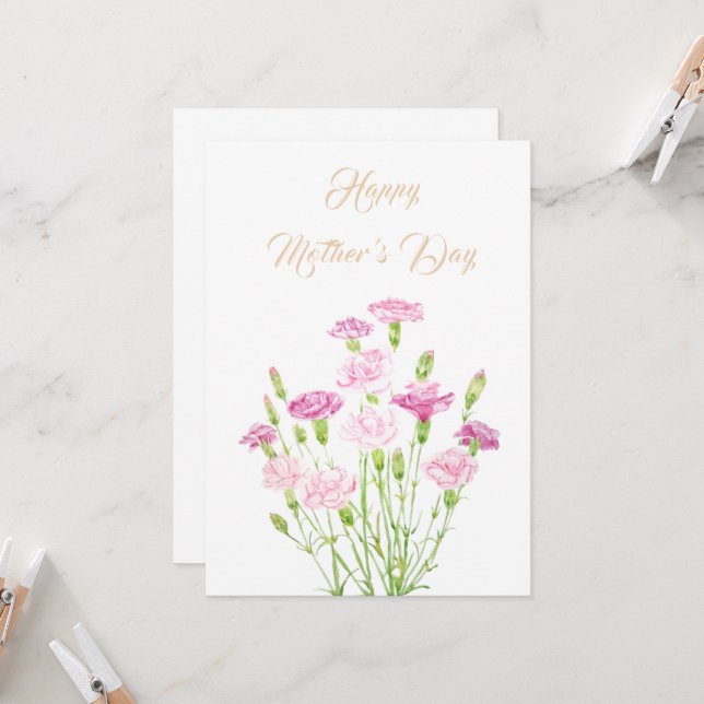 happy mother's day pink carnation flower card (Front/Back In Situ)