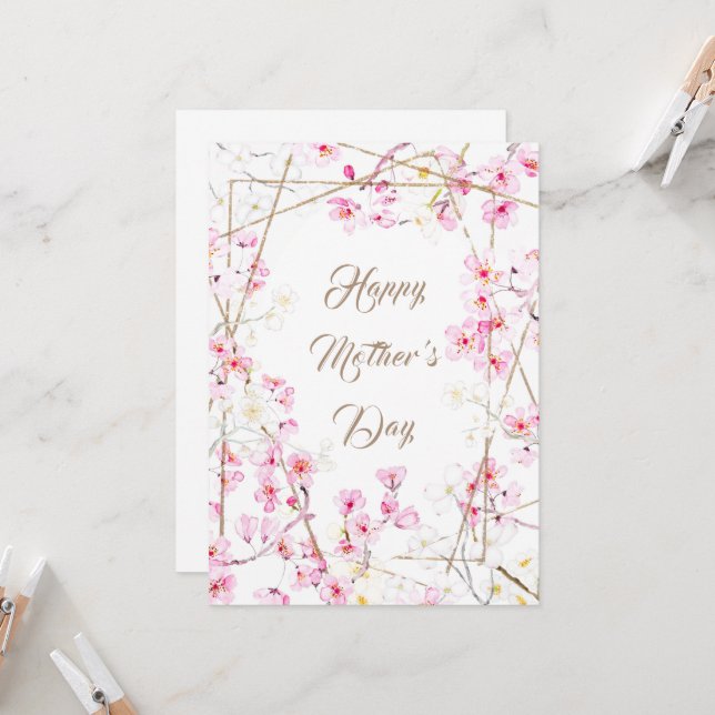 happy mother's day pink cherry blossom card (Front/Back In Situ)