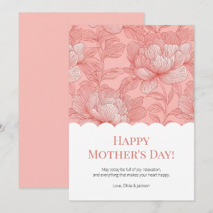 Happy Mother's Day Pink Floral Cute Modern Scallop Holiday Card