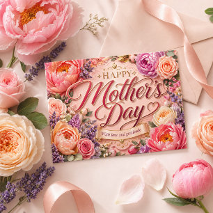 Happy Mothers Day Pink Floral Peony Love Gratitude Postcard