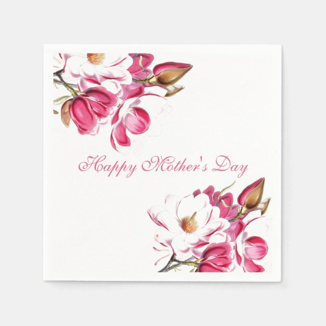 Happy Mother's Day Pink Floral script Napkin (Front)