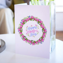 Happy Mothers Day Pink Floral Wreath