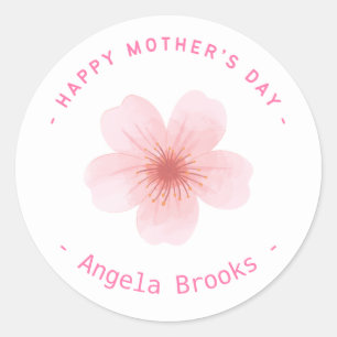 Happy Mother's day pink flower white Classic Round Sticker