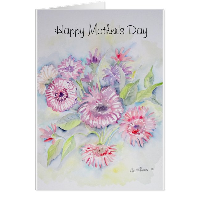 Happy Mother's Day Pink flowers Card. (Front)