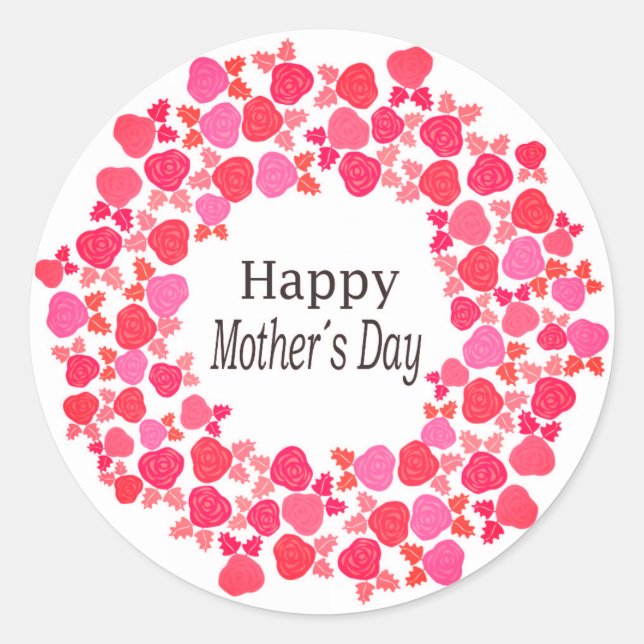 Happy Mother's Day Pink Flowers Design Classic Round Sticker (Front)