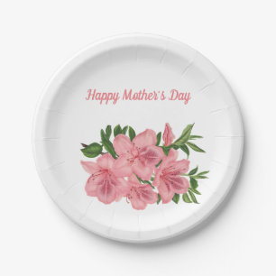 Happy Mother's Day Pink Flowers Design Paper Plate