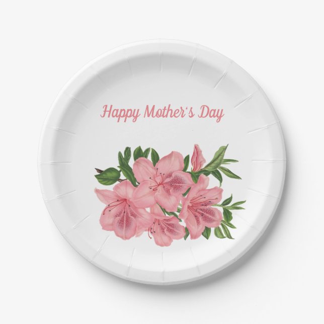 Happy Mother's Day Pink Flowers Design Paper Plate (Front)