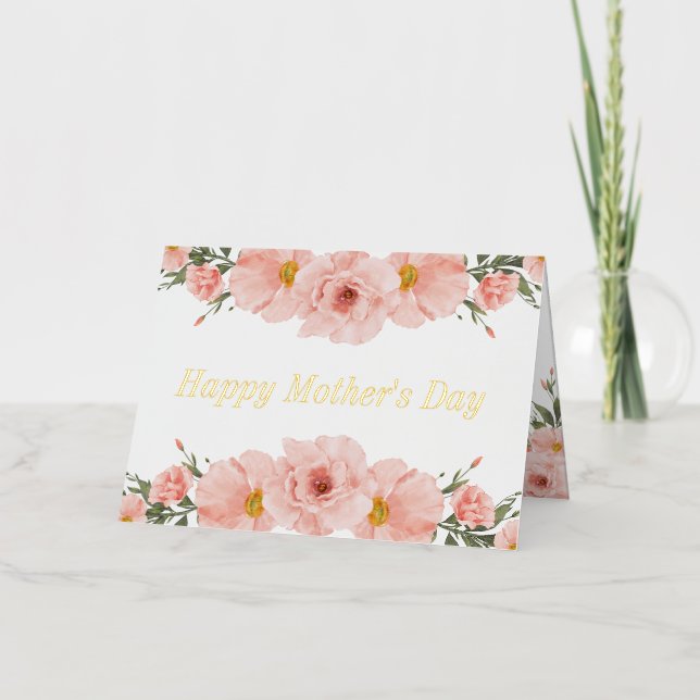 Happy Mother's Day Pink Flowers Photo Gold Foil Holiday Card (Front)