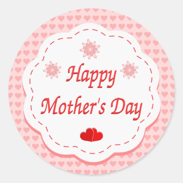 "HAPPY MOTHER'S DAY " PINK HEARTS CLASSIC ROUND STICKER (Front)