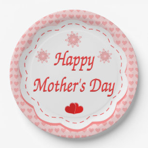 "HAPPY MOTHER'S DAY " PINK HEARTS PAPER PLATE