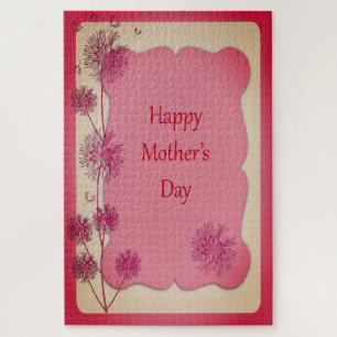 Happy Mother's Day Pink Trim and Dandelion Seeds Jigsaw Puzzle