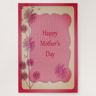 Happy Mother's Day Pink Trim and Dandelion Seeds Jigsaw Puzzle