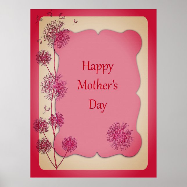 Happy Mother's Day Pink Trim and Dandelion Seeds Poster (Front)