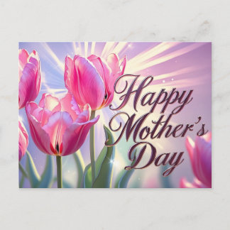 Happy Mother's Day Pink Tulip Flowers  Holiday Postcard