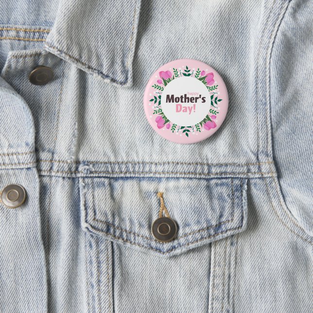 Happy Mother's Day  Pink Tulips  6 Cm Round Badge (In Situ)