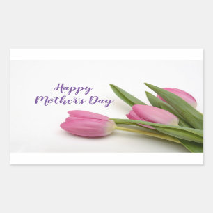 Happy Mother's Day Pink Tulips Rectangular Sticker