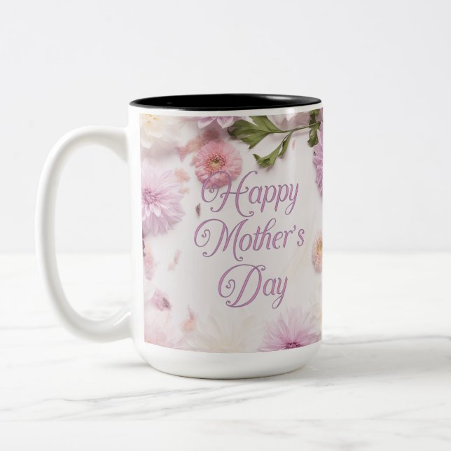 Happy Mother's Day Pink Two-Tone Coffee Mug (Left)